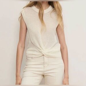 Veronica Beard Kellen Twist-Front Sweater Sleeveless Linen Knit Ivory Top  XS